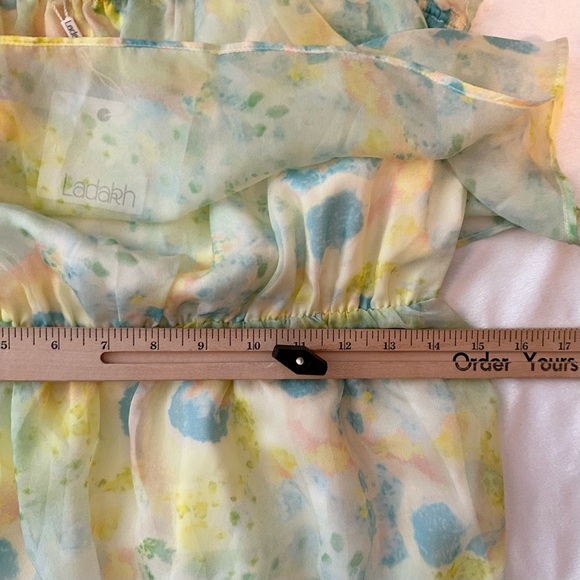 NEW Ladakh Watercolor Chiffon Sleeveless Maxi Dress 6 sundress flowy yellow blue - Picture 7 of 10